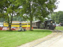 Steam train approaching North Village. 2007 Old Thresher's Reunion